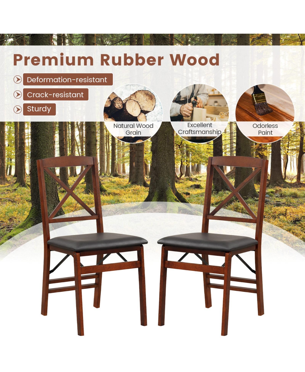 Slickblue Set of 2 Folding Dining Chairs with 400 Lbs Capacity -/ Brown