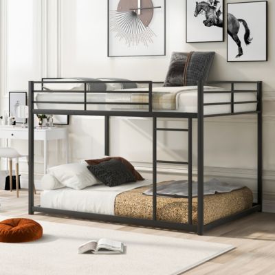 Streamdale Full Over Full Metal Bunk Bed, Low Bunk Bed With Ladder
