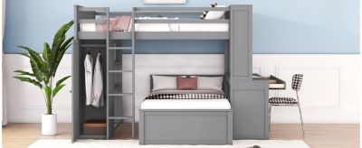 Streamdale Twin Loft Bed with Desk, Shelves, and Wardrobe