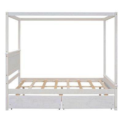 Streamdale Full-size wood canopy bed with drawers, no box spring needed