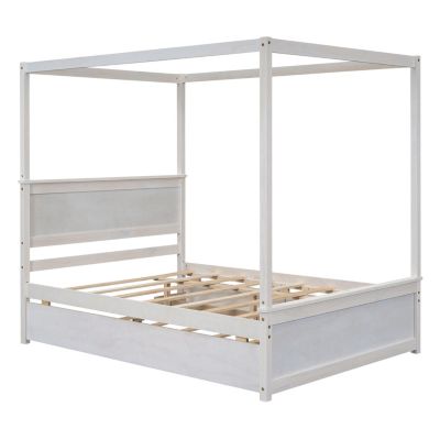 Streamdale Full Size Wood Canopy Bed with Trundle and Drawers