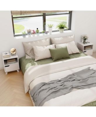 Mid Century Modern Bedside Table with Storage Drawer and Open Shelf-White