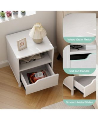 Mid Century Modern Bedside Table with Storage Drawer and Open Shelf-White