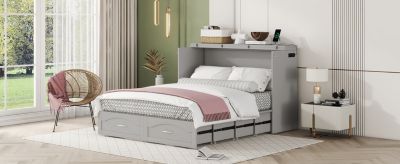 Queen Size Murphy Bed with USB Ports & Drawer