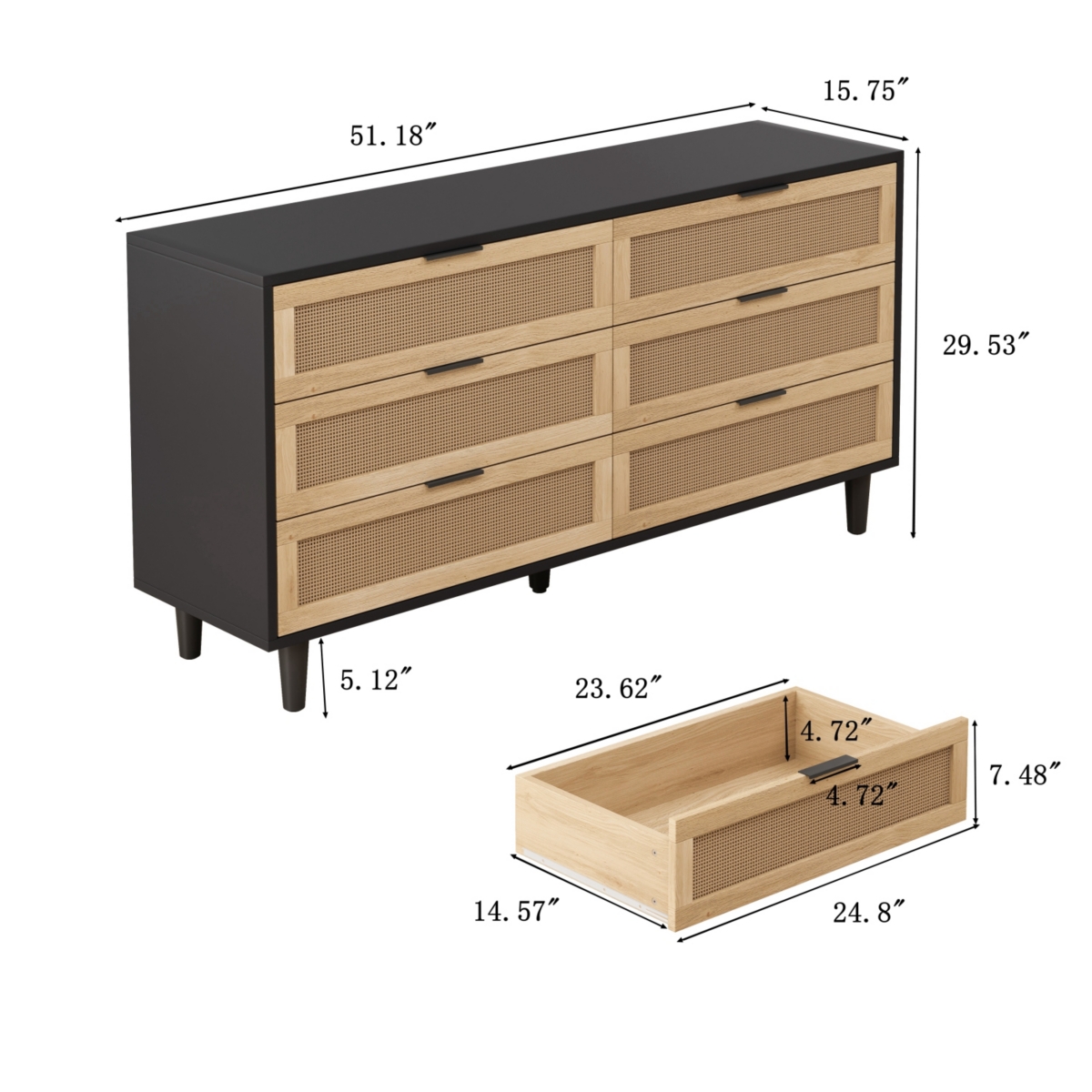 Streamdale Furniture Natural Rattan Dresser with Anti-Tip Design and Ample Storage