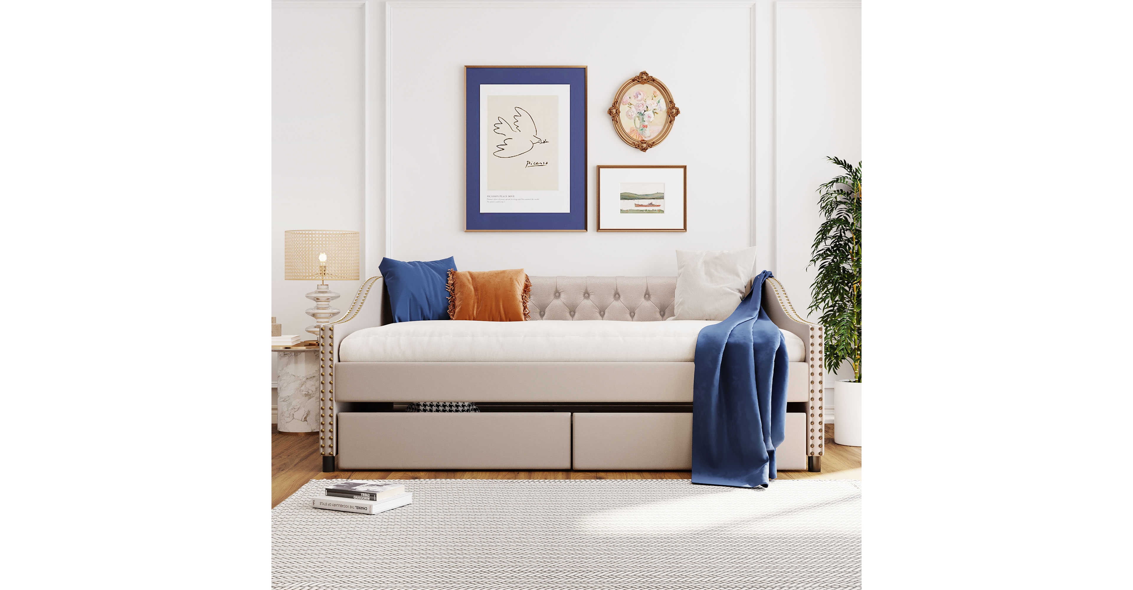Streamdale Upholstered Daybed With Two Drawers, Wood Slat Support Full
