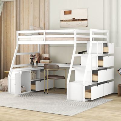 Streamdale Twin Size Loft Bed With With 7 Drawers 2 Shelves And Desk