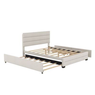 Streamdale Queen Upholstered Platform Bed With Twin Size Trundle And Two Drawers