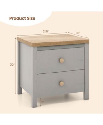 2-Drawer Nightstand with Rubber Wood Legs