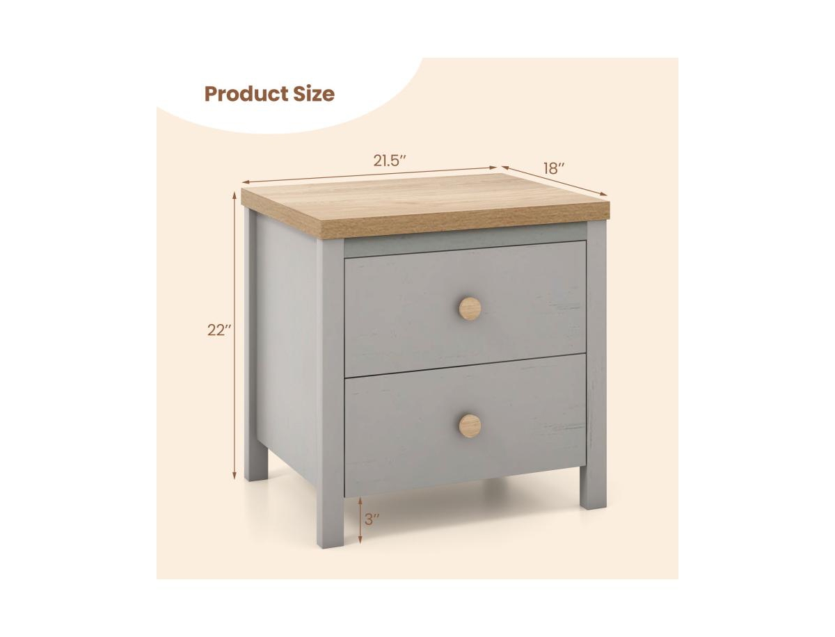 Slickblue 2-Drawer Nightstand with Rubber Wood Legs