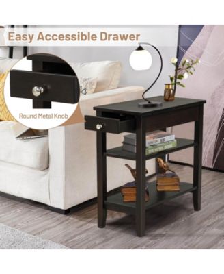 Side Table with Drawer and 2 Open Shelves, Compact End Table for Small Spaces