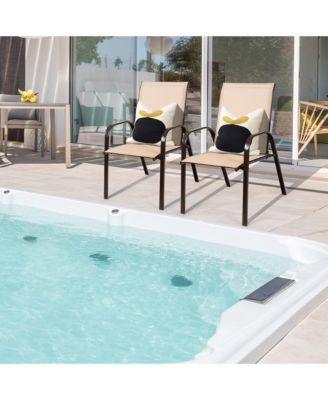 Set of 2 Patio Chairs Dining Chairs w/ Steel Frame Yard Outdoor Beige