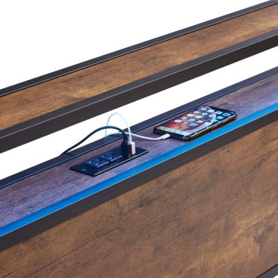 Metal Platform Bed Frame with USB, LED Lights & Storage