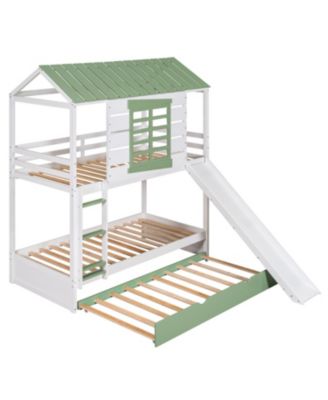 Streamdale Twin Over Twin Size House Bunk Bed With Convertible Slide And Trundle