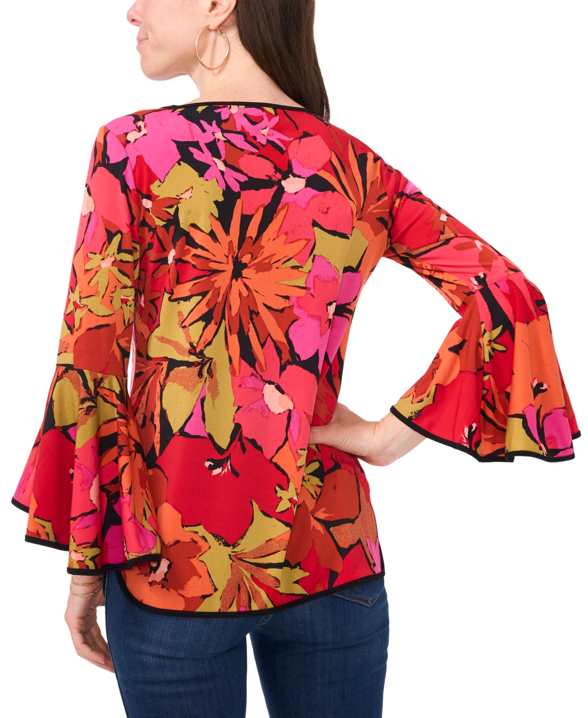 Sam & Jess Petite Printed Bell-Sleeve Knit Top