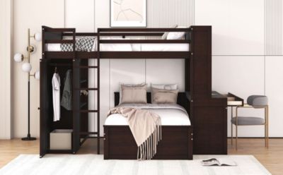 Full-Size Loft Bed with Twin Bed, Storage, and Desk
