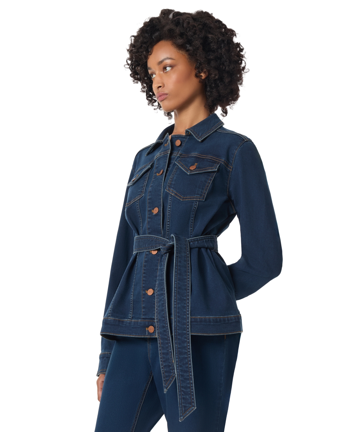 JONES NEW YORK WOMEN'S BELTED DENIM TRUCKER JACKET 