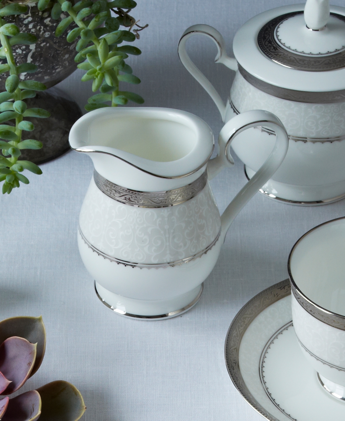 Noritake Odessa Platinum Sugar Creamer Set In White