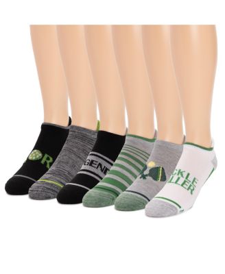 Men's 6 Pack Pickleball Ankle Socks, Black/Green, One Size
