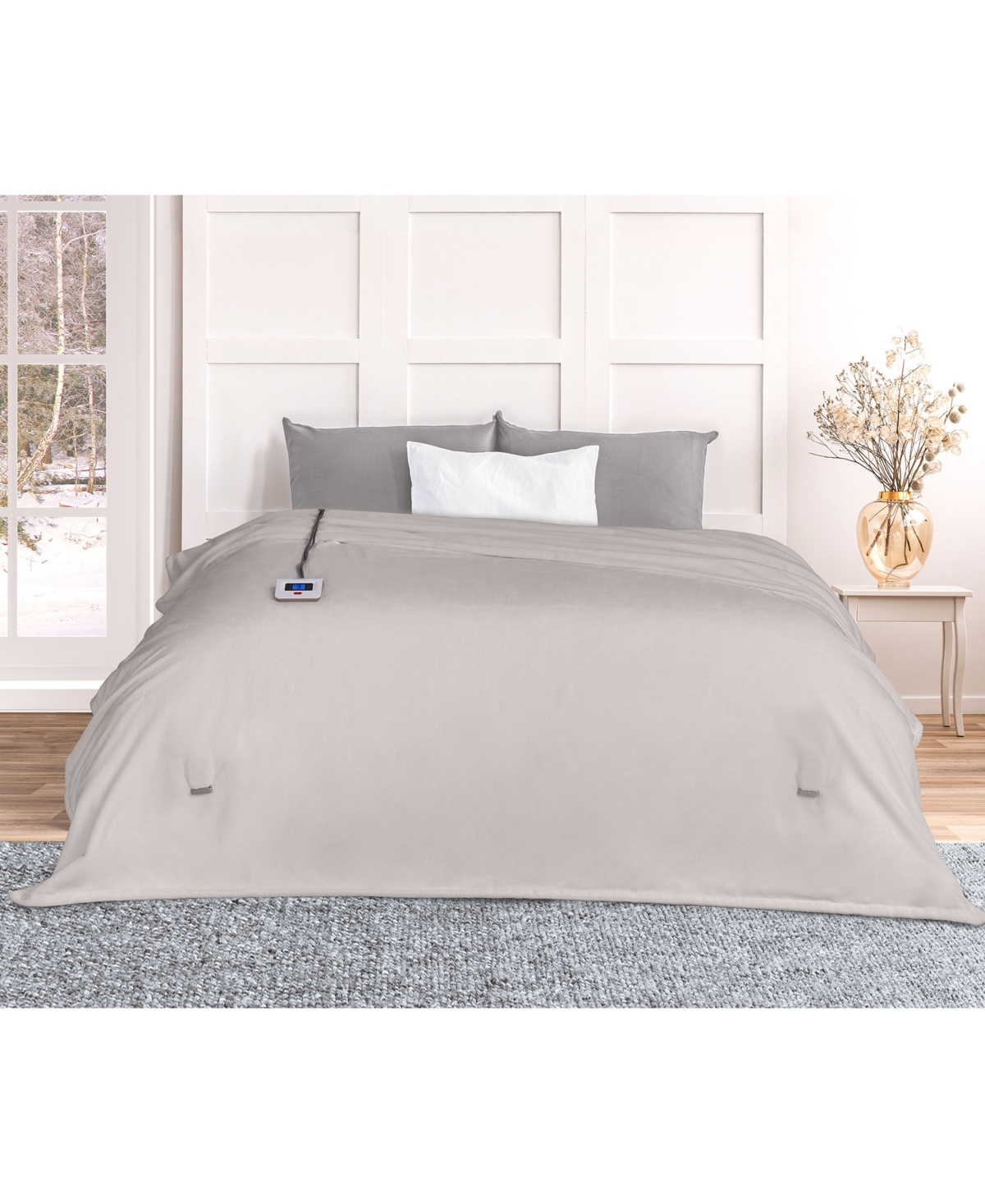 Thermasnug Luxe Plush Digital Electric Blanket, Full In Grey