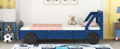 Streamdale Twin Size Car-Shaped Platform Bed With Wheels, Blue