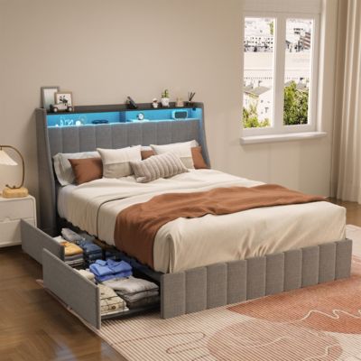 Queen Bed Frame with Storage Drawers
