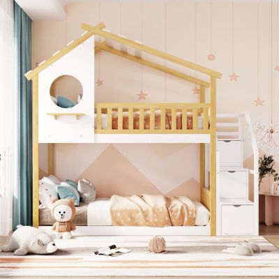 Twin-Over-Twin Stairway Bunk Bed with Storage