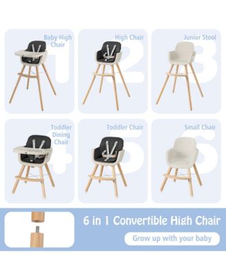 Toddler 3 in 1 Convertible Wooden High Chair Feeding Chair with Cushion