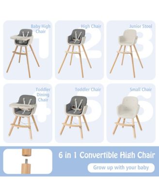 Toddler 3 in 1 Convertible Wooden High Chair Feeding Chair with Cushion