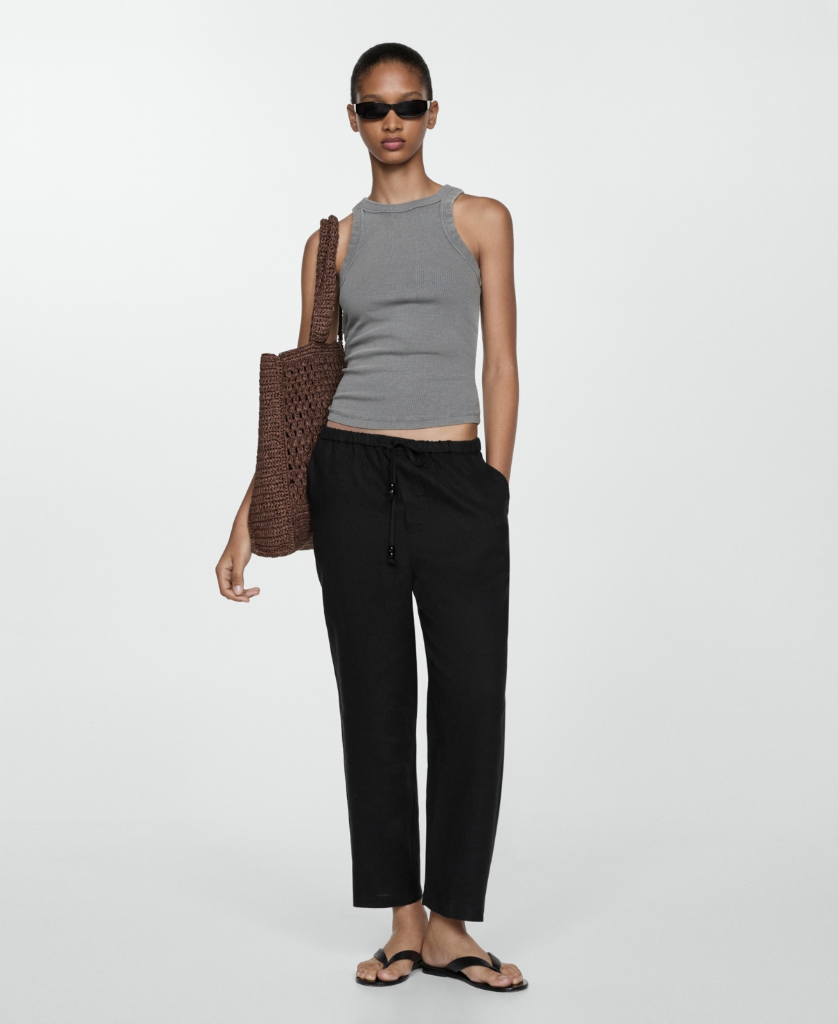Mango Women's 100% Linen Jogger Trousers In Ecru