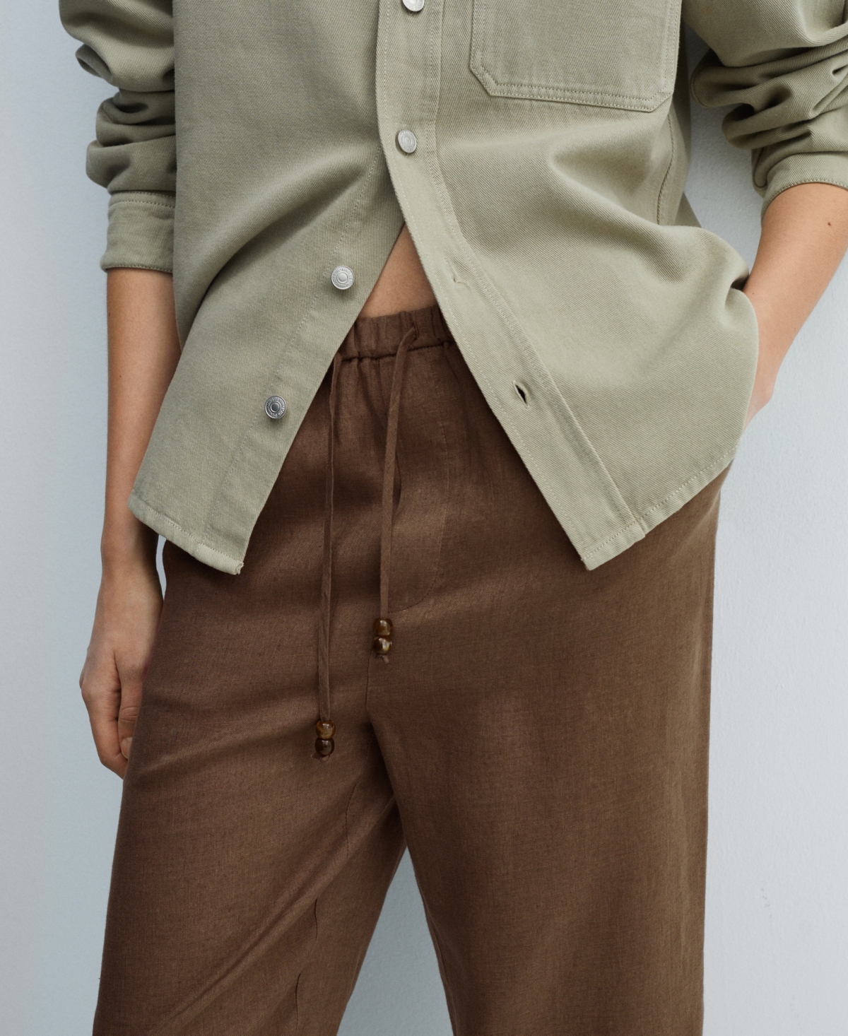 Mango Women's 100% Linen Jogger Trousers In Ecru