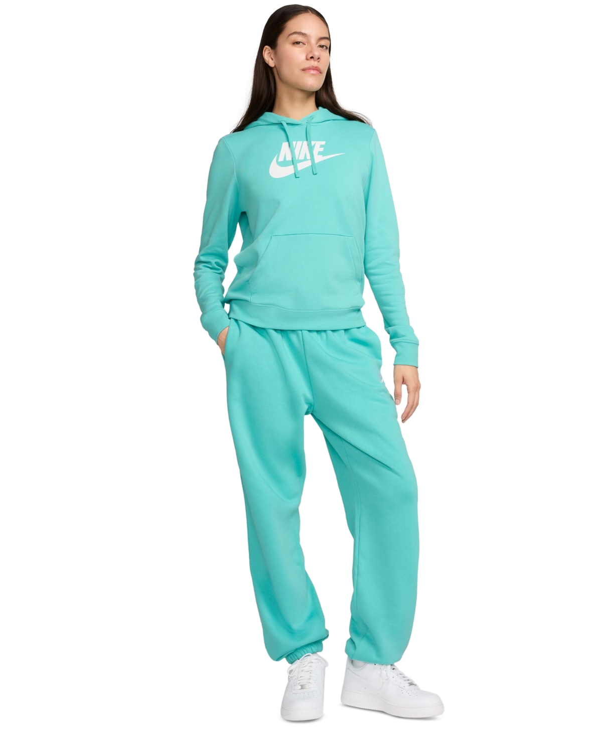 Shop Nike Women's Sportswear Club Fleece Mid-rise Oversized Sweatpants In Green Frost,white
