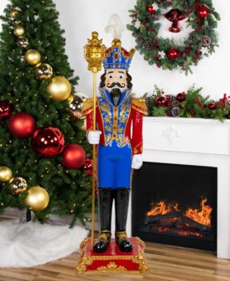 White and Gold Standing Christmas Nutcracker Soldier Holding a Sceptor 6.5 ft