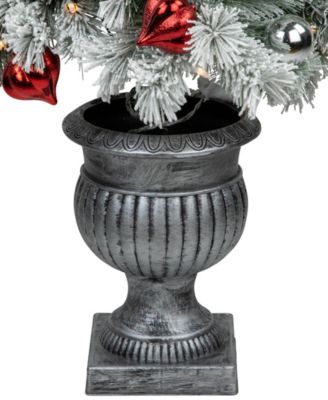 Pre-Lit Potted Snowy Bristle Pine Artificial Christmas Tree 5'