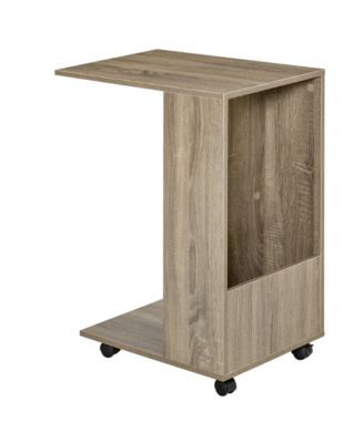 Rolling Beside Table Sofa Side Table Tray w/ Storage and Casters, Grey