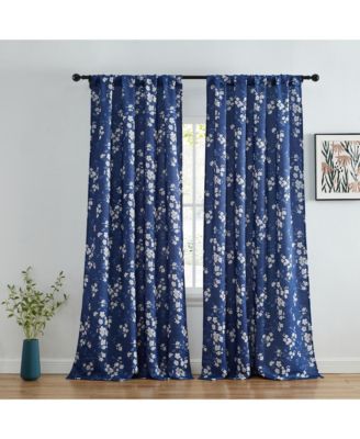 Ashley Floral Patterned Light Blocking Curtain Rod Pocket Pole Top Panels Set Of 2