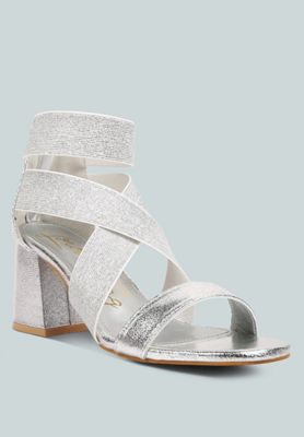 Women's Huskies Metallic Faux Leather Block Heel Sandals