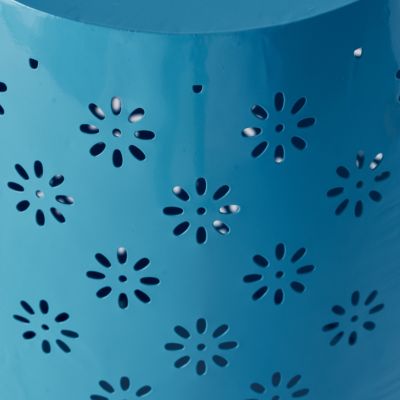 Lace-Cut Metal Outdoor Side Table - Barrel Shape