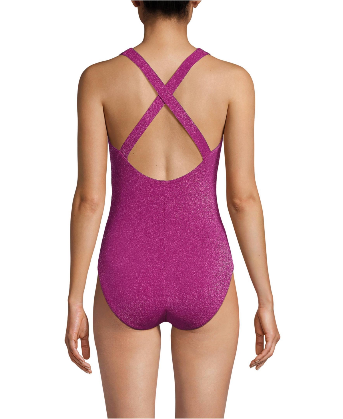 Lands' End Women's Long Chlorine Resistant Shine X-Back High Leg Soft Cup Tugless One Piece Swimsuit