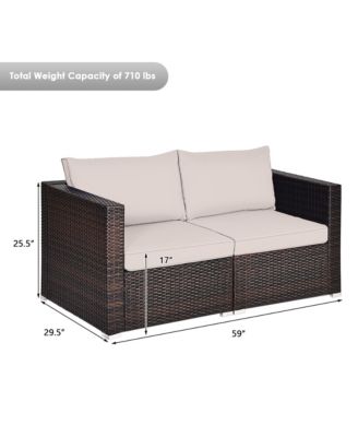 2PCS Rattan Corner Sofa Set Patio Outdoor Furniture Set w/ 4 Beige Cushions