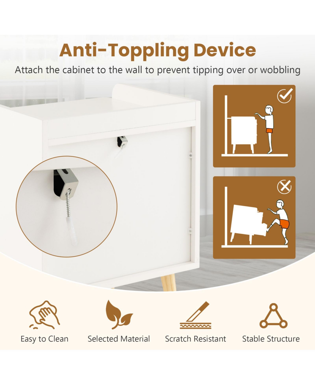 Sugift Modern End Table with 3 Rattan Decorated Drawers