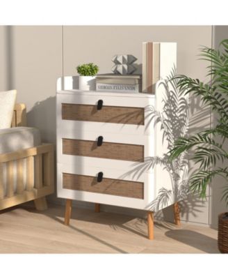 Modern End Table with 3 Rattan Decorated Drawers