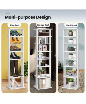 7-Tier Slim Wooden Vertical Shoe Rack for Entryway-White