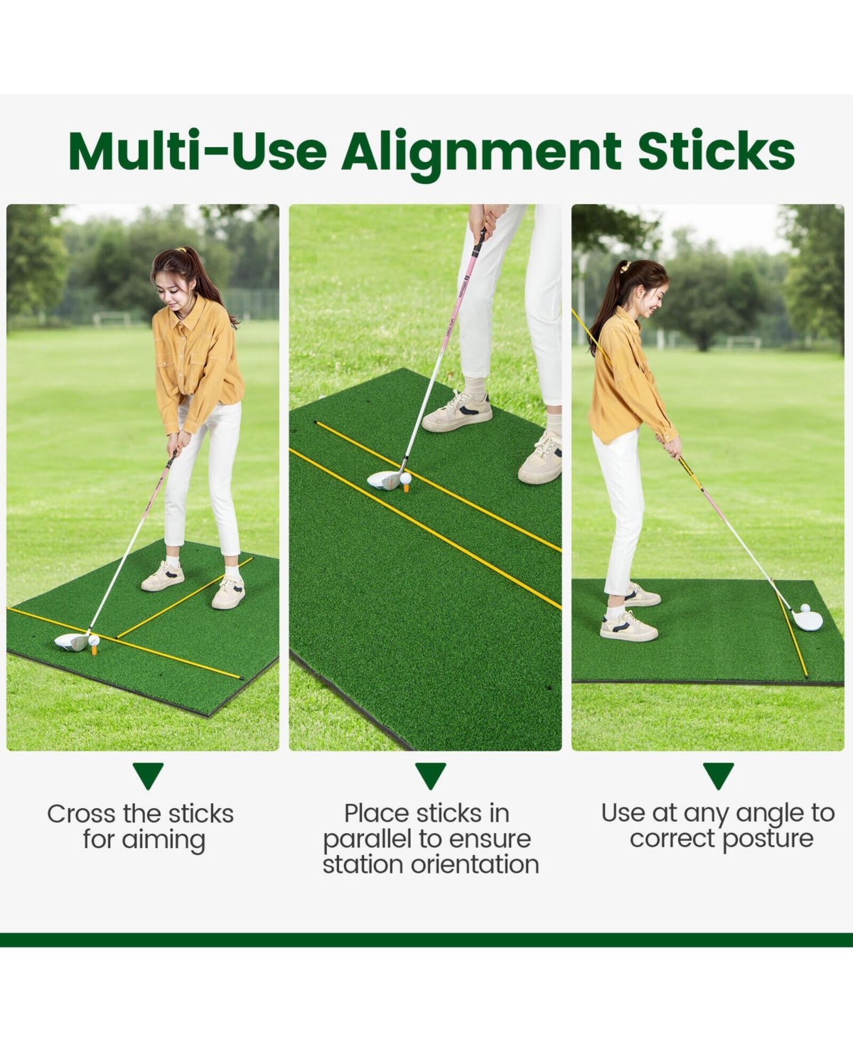 Slickblue Artificial Turf Mat for Indoor and Outdoor Golf Practice Includes 2 Rubber Tees and 2 Alignment Sticks