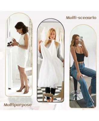 64"x21" Arched Full-Length Mirror with Black Aluminum Alloy Frame, Rounded Corners, Standing, Hanging, Leaning