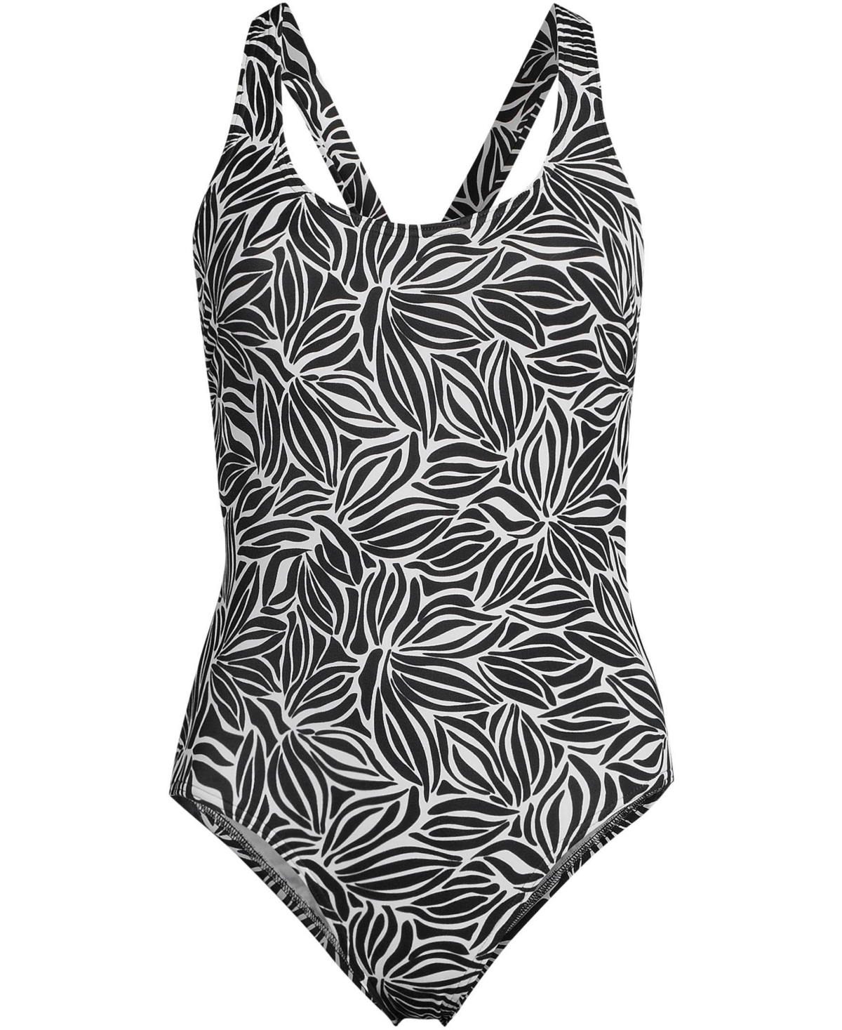 Lands' End Plus Size Tugless X-Back One Piece Swimsuit -white abstract floral