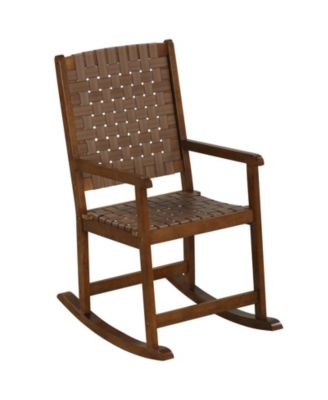 Patio Wood Rocking Chair with PU Seat and Rubber Wood Frame-Brown