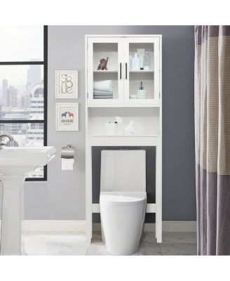 Over the Toilet Storage Cabinet Bathroom Space Saver with Tempered Glass Door