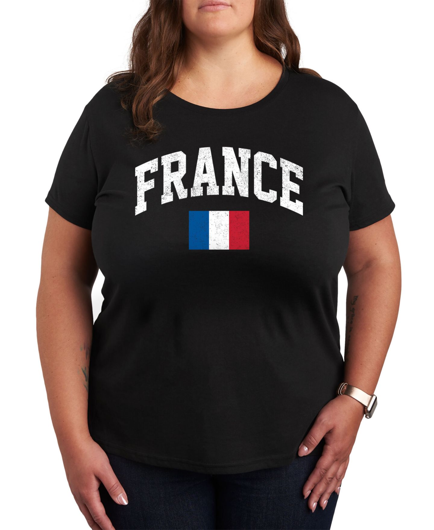 Женская футболка Hybrid Apparel France Flag Plus Size Graphic, цвет: Чёрный — фото 1