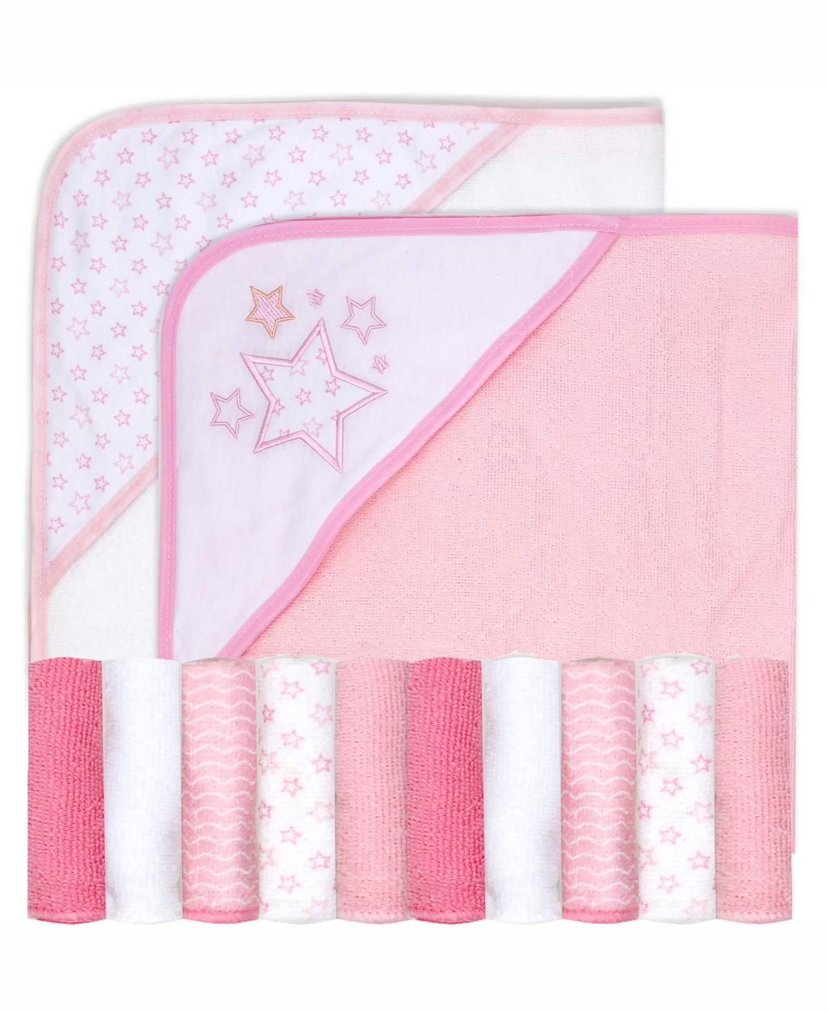 Tendertyme Baby Boys and Baby Girls Stars 2 Pack Hooded Bath Towel and Wash Cloth Set